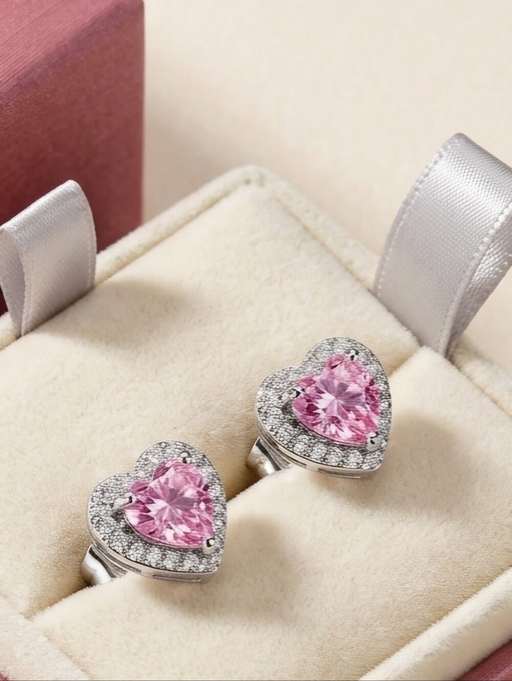 Elegant Pink Heart Stud Earrings